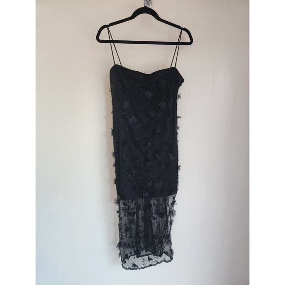 NWT Maeve Sleeveless Mesh 3D Flower Slip Midi Dress Size 10 Black #9F411 - Picture 2 of 13